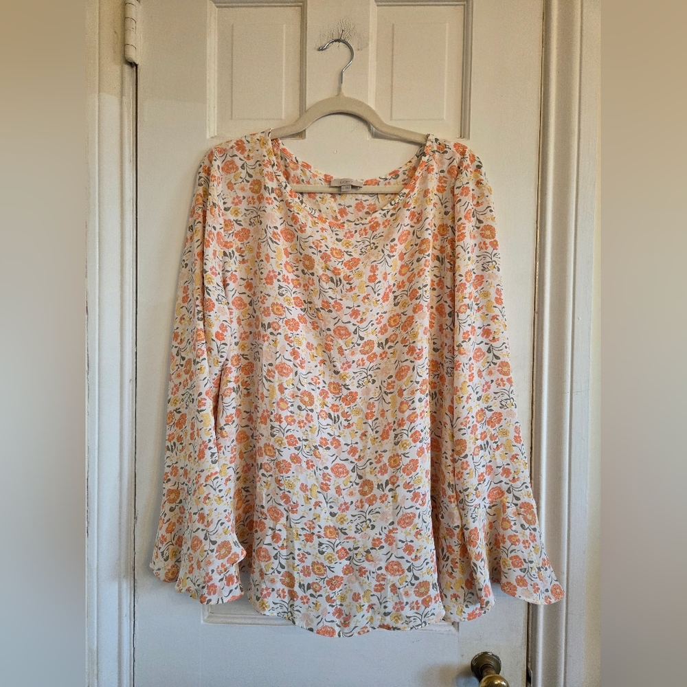 LOFT Floral Blouse - Orange and Cream